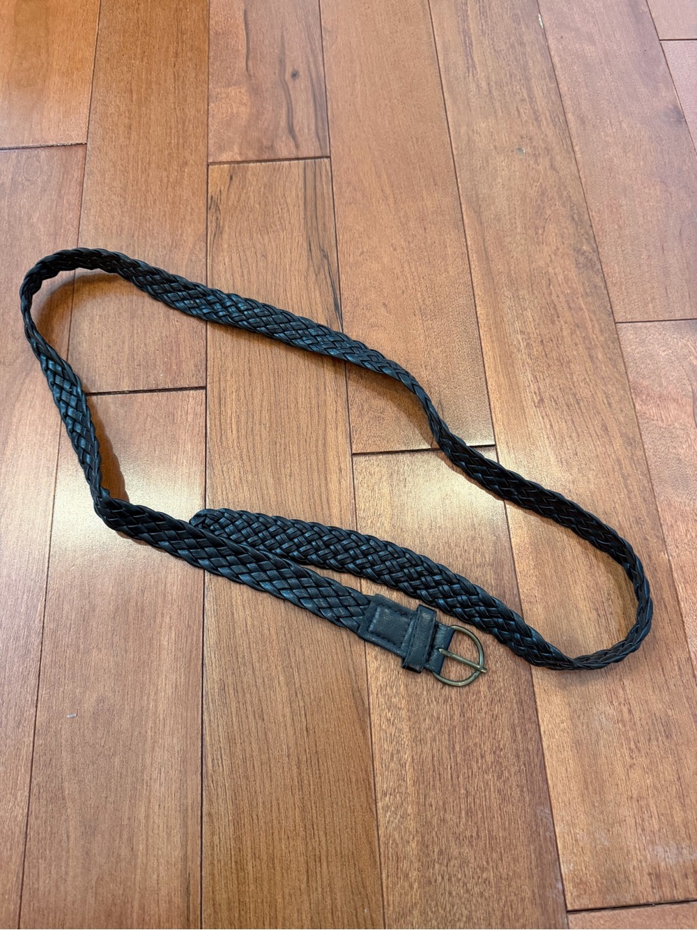 Black Braided Woven Belt Adjustable Metal Buckle 45"